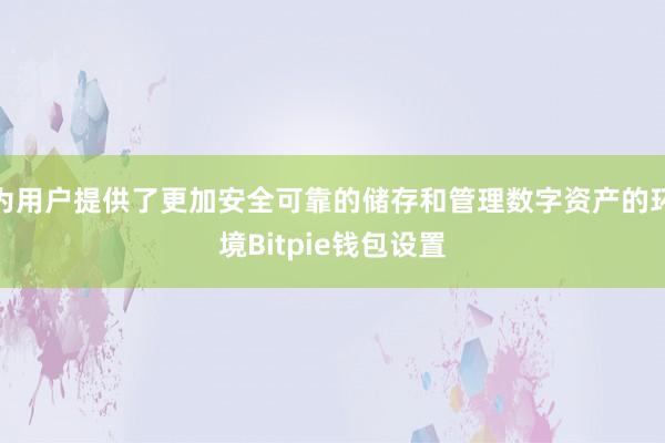 为用户提供了更加安全可靠的储存和管理数字资产的环境Bitpie钱包设置